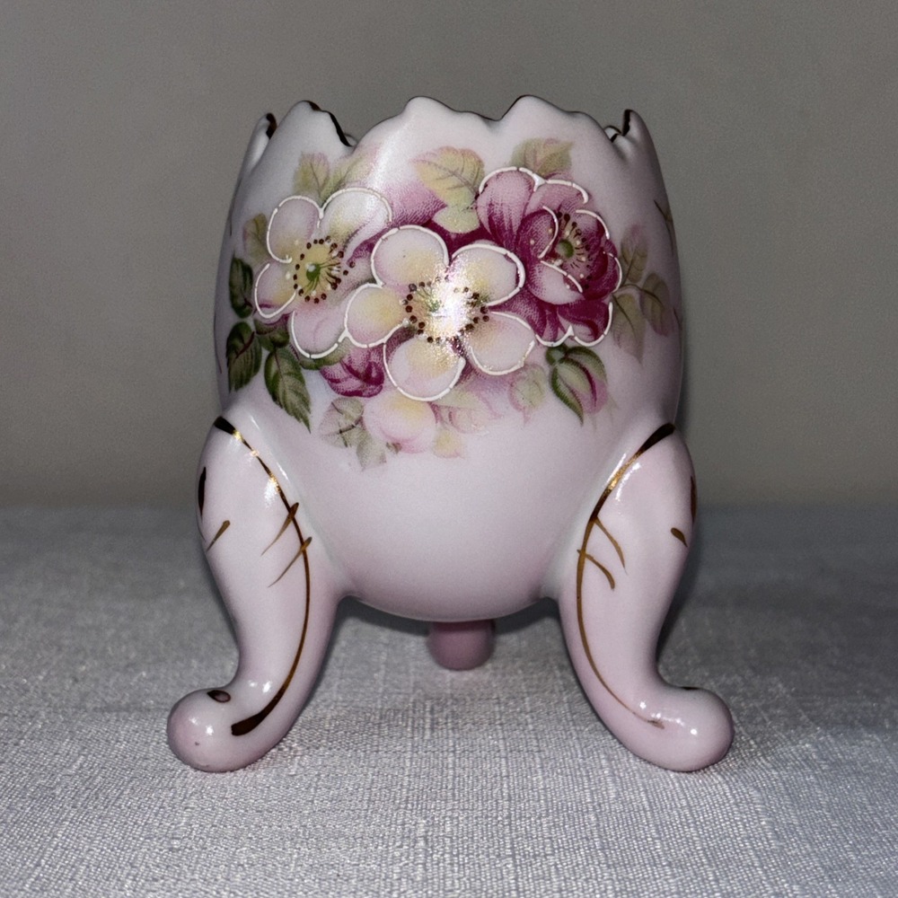 Vintage Inarco Japan Cracked Egg With Legs Pink With Floral Design 4"